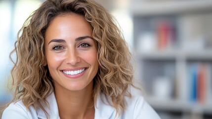 Smiling woman enjoys friendly dental consultation at modern clinic
