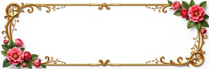 Ornate gold scroll frame with floral design on white background, design, background, gold