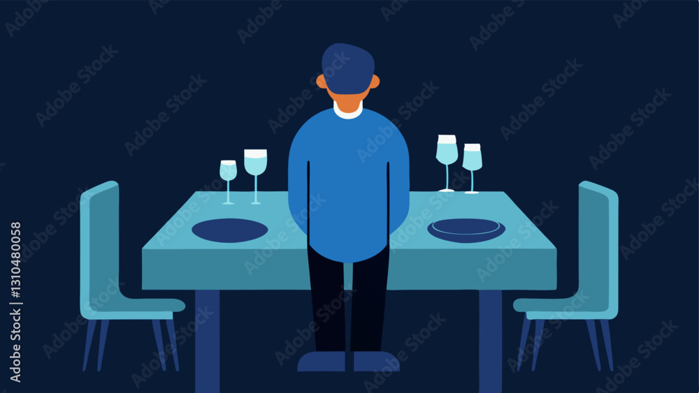 Aufkleber the empty table a dinner table set for multiple guests but only one person is sitting alone their sm