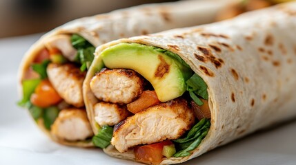 Savor the flavors of a delicious chicken and avocado wrap
