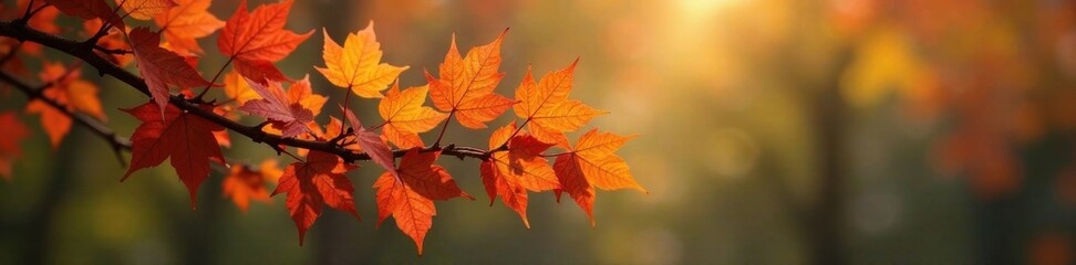 Fototapeta premium Autumn leaves cluster on a bare branch, foliage, autumn leaves, natural scenes
