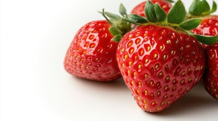 Fresh strawberries basking in natural light on a white background