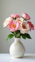 Obraz premium Beautiful floral arrangement with pastel colors in a minimalist vase, lifestyle, beauty products, floral arrangement