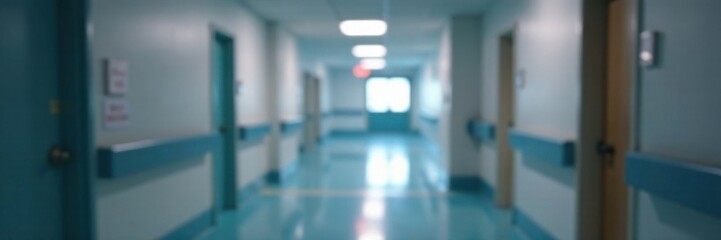 Blur image of hospital walkway with muted colors , hospital interior, clinic, hospital