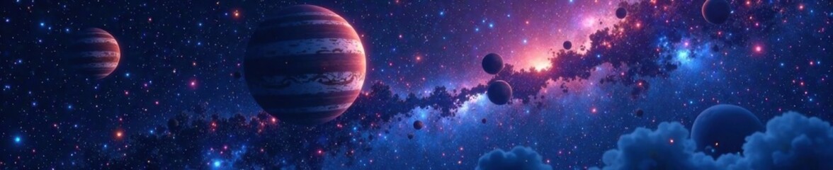 Celestial Night Sky with Glittering Stars and Planets, space, astronomy, stardust