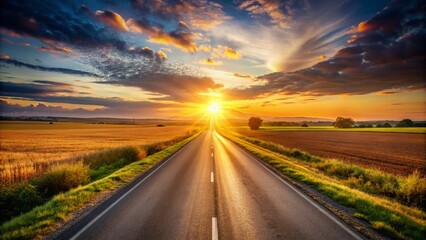 Endless Country Road Cutting Through Farmland - Candid Rural Landscape Photography