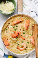 Risotto with seafood.top veiw