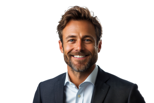 Smiling man in formal attire with short hair and beard