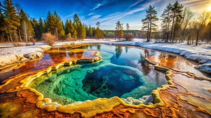 Essentuki Mineral Spring, Stavropol Krai, Russia - February 2019:  Close-up of the iconic Essentuki 17 spring, showcasing its unique mineral composition.