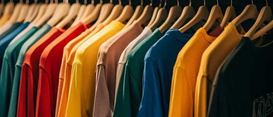 Professional Assorted Color Clothes on Clothes Rack T-shirt Image for Fashion and Apparel Display