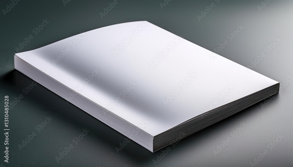 Poster gray table showcasing empty magazine or catalog against solid background minimalist and clean with a