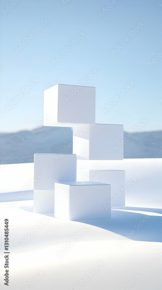 Poster white cube abstract 3d render