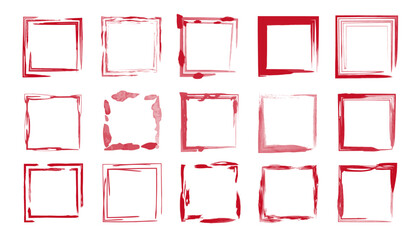 A set of red squares painted with a brush