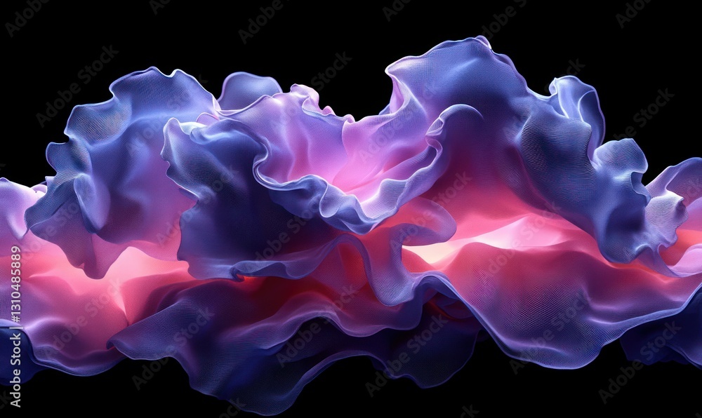 Poster colorful fluid wave abstract design with soft ruffles and gradients against black background