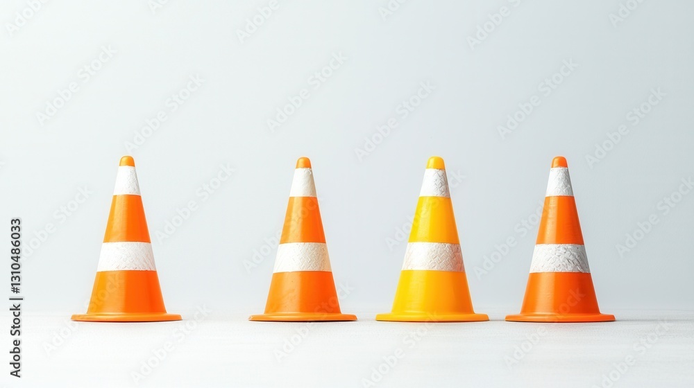 Poster a row of three bright orange and yellow traffic cones standing in a straight line creating a clear v