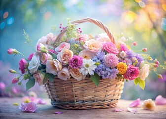 Ethereal Watercolor Flower Basket: Delicate Spring Blooms in Soft Pastel Hues