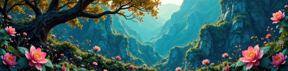 Fototapeta premium Intricate, dreamlike design featuring twisting vines and tendrils, floral, fantastical, nature-inspired