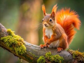 Obraz premium Eurasian Red Squirrel on Beech Branch - Wildlife Stock Photo