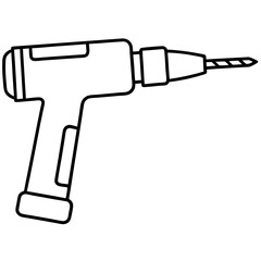 Hammer Drill Minimalist Sketch Construction White Background Vector Illustration, Minimalist hammer drill vector sketch design for construction, industrial and repair themes.