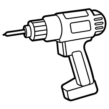 Hammer Drill Minimalist Sketch Construction White Background Vector Illustration, Minimalist hammer drill vector sketch design for construction, industrial and repair themes.