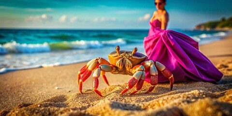 Fashion Photography: Crab on Sandy Beach, Summer Style, Coastal Chic