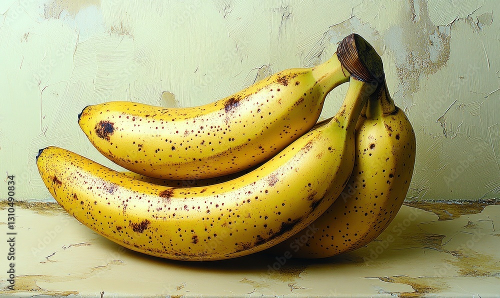 Poster fresh and ripe bananas on rustic background with unique texture and colors