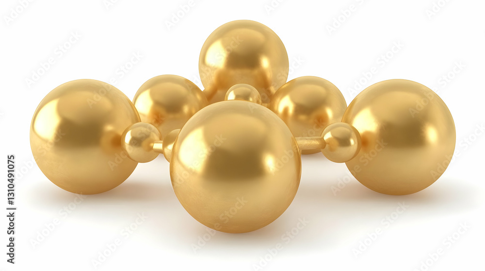 Poster 3d rendering golden spheres network abstract