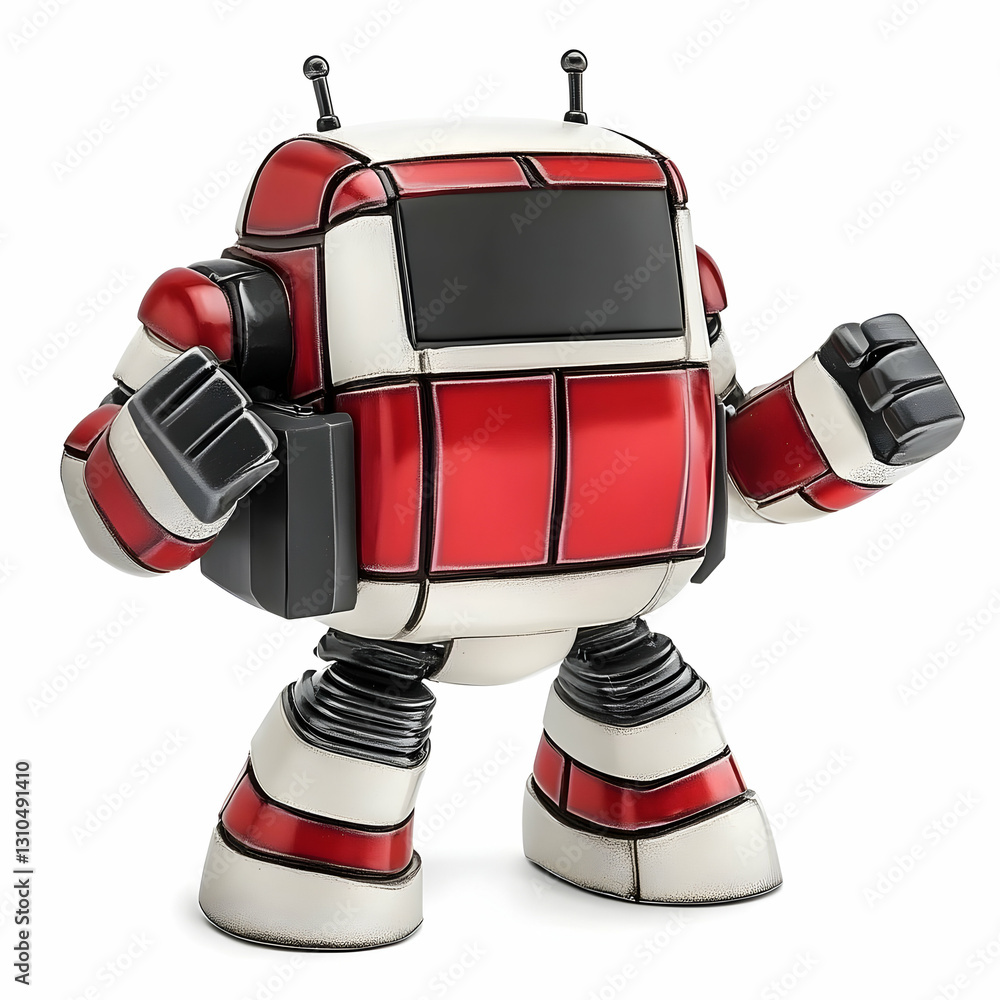 Poster red and white robot 3d render