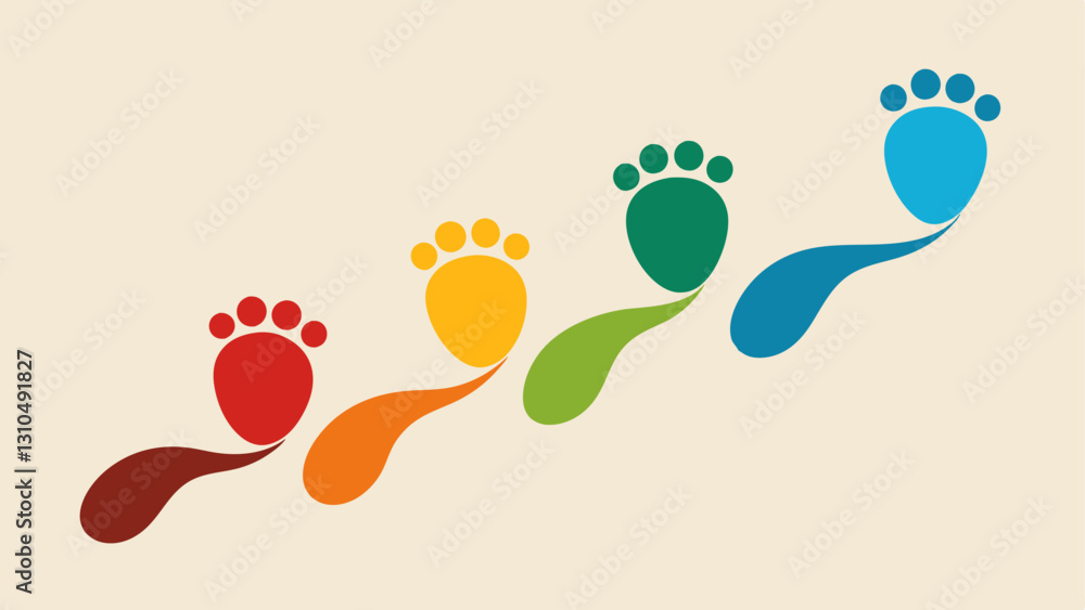 Poster symbolic footprints an of diverse footprints leading forward symbolizing the journey towards racial 