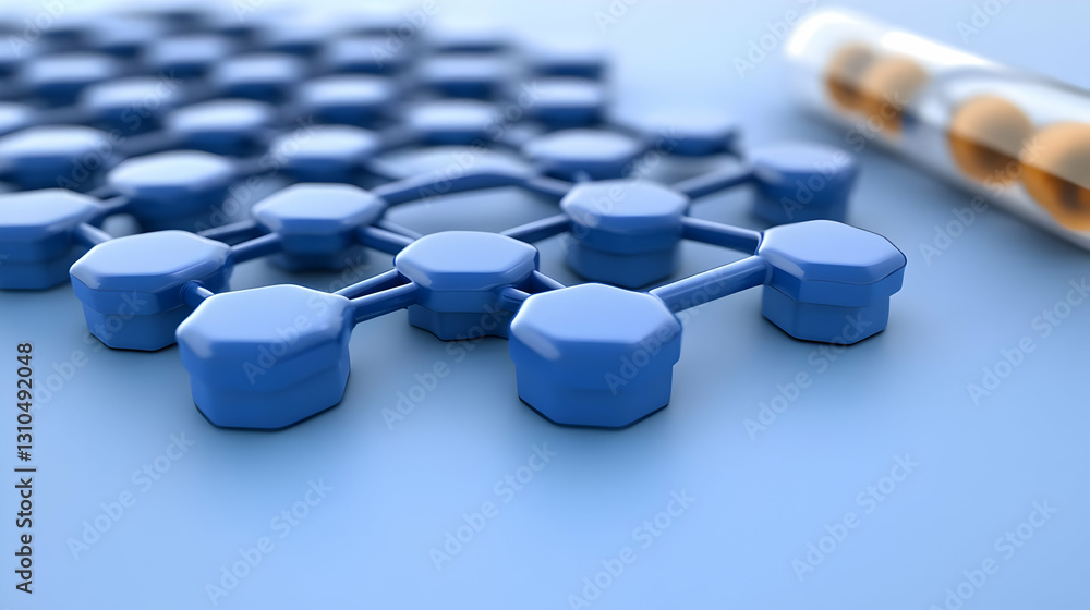 Poster abstract 3d blue hexagon network structure