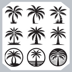 Black Palm Tree Silhouettes Coconut Tree Vector Graphics for Digital and Print Design