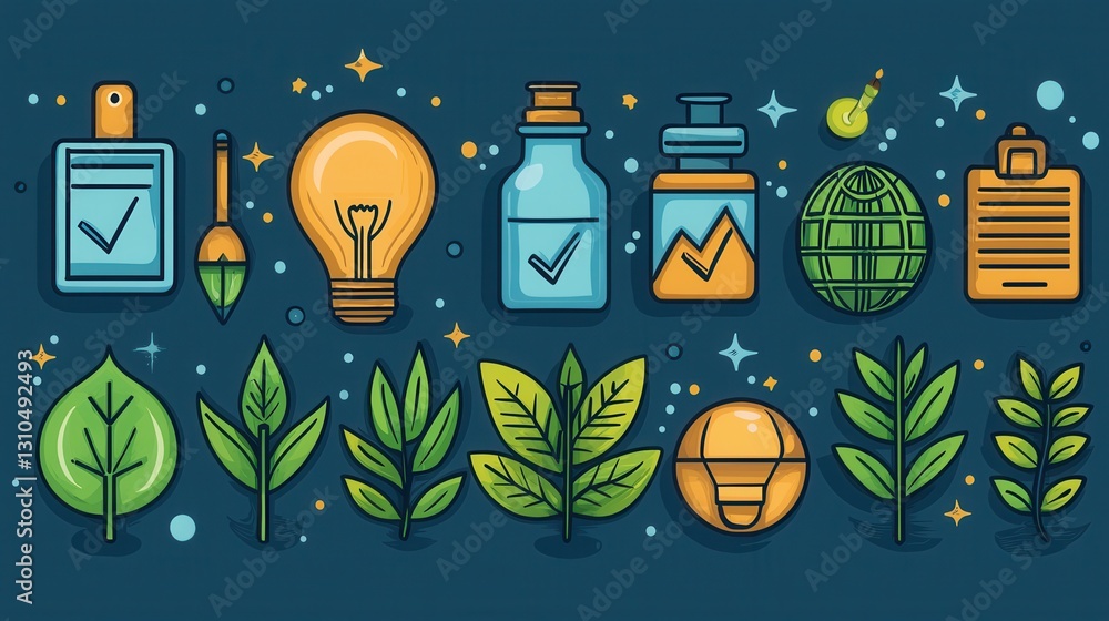 Poster a set of clean and modern outline icons representing various concepts related to science technology 