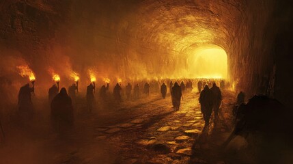 Fototapeta premium Legion Legion Advancing Perspective Torches Lit Steps