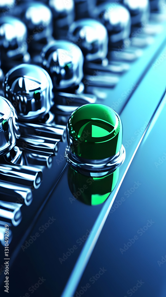 Poster green orb in chrome array 3d illustration