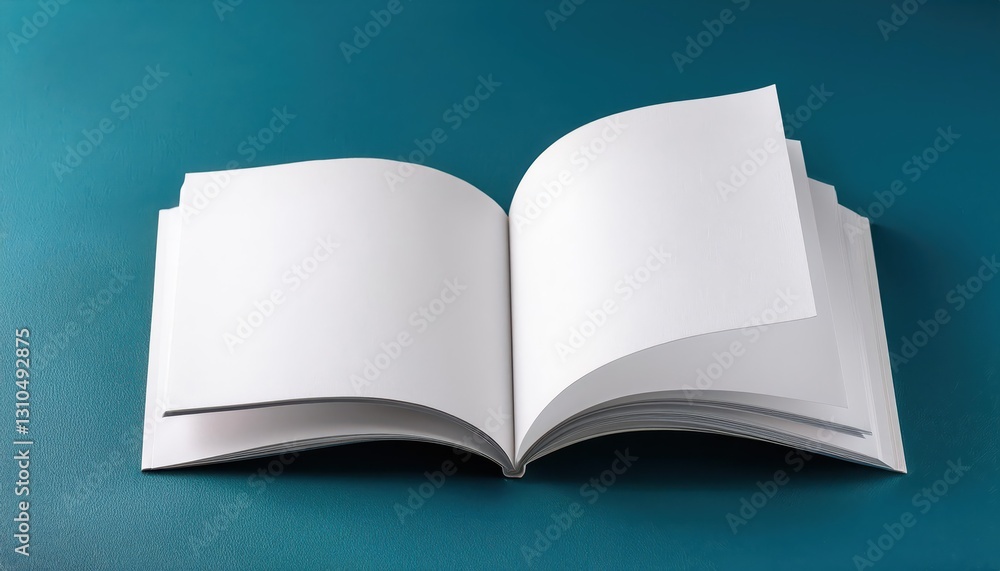Aufkleber minimalistic white square book design clean lines and empty pages on pristine white paper backdrop, 