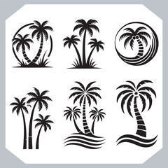 Fototapeta premium Black Palm Tree Silhouettes Coconut Tree Vector Graphics for Digital and Print Design