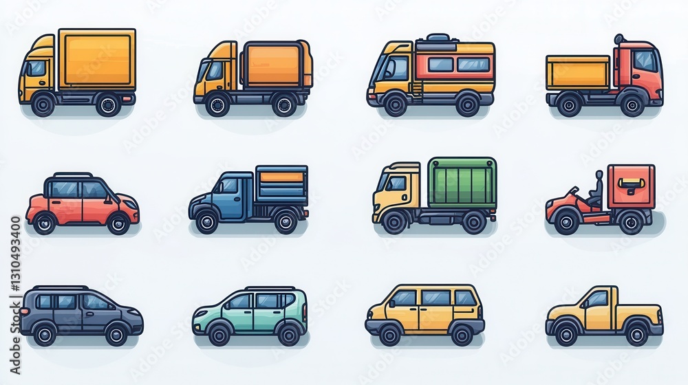 Poster a set of 15 minimalistic outline icons representing different types of transportation vehicles inclu
