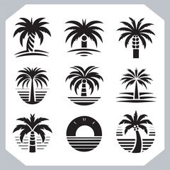 Obraz premium Professional Palm Trees Silhouette and Coconut Tree Vector Logos Black Simple Designs