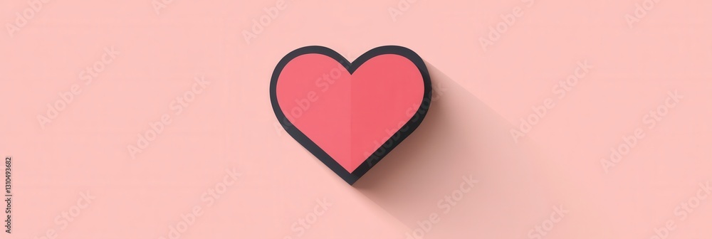 Poster minimalist heart icon with soft shadows in warm pink tones exhibiting modern flat design aesthetics 