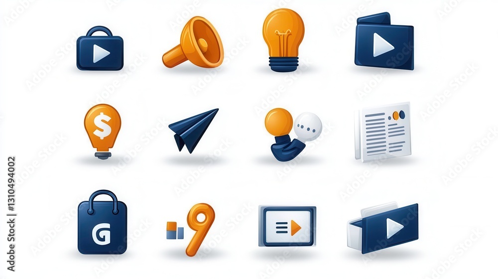 Poster a collection of minimal outline style icons representing various digital marketing and business tech