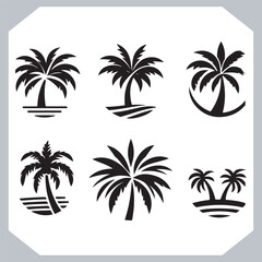 Professional Palm Trees Silhouette and Coconut Tree Vector Logos Black Simple Designs