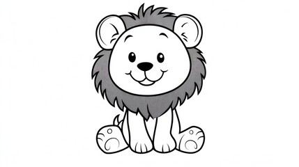 A Cute Cartoon Lion Sitting Down Smiling Joyfully And Contented