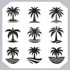 Fototapeta premium Professional Palm Trees Silhouette and Coconut Tree Vector Logos Black Simple Designs