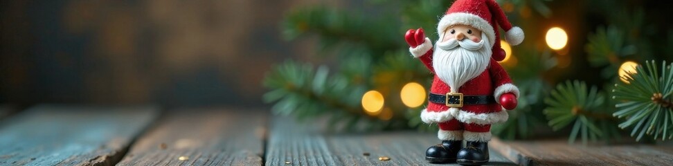 Obraz premium Wooden Santa Claus Figurine, red, wooden, festive