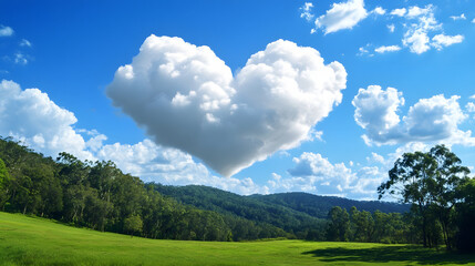 Love floating in the blue sky with white clouds
