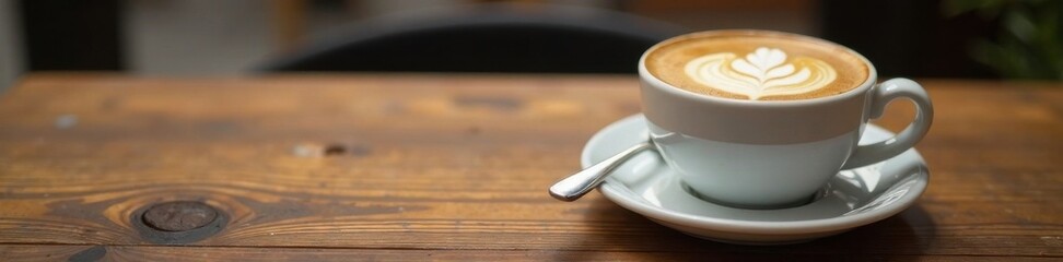 Wooden table with a perfectly crafted cappuccino , brown, wooden table, texture