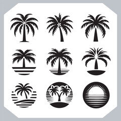 Obraz premium Professional Palm Trees Silhouette and Coconut Tree Vector Logos Black Simple Designs