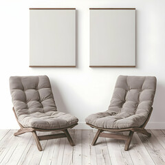 Modern Room 3D Render, Two Chairs and Mockup