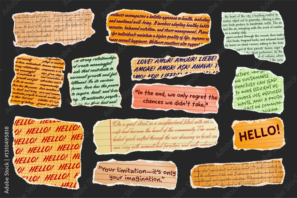 Canvas Prints ripped paper strips with handwritten text. realistic crumpled paper scraps with torn edges. shreds o