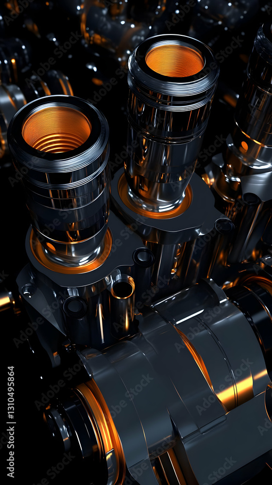 Poster abstract 3d render of metallic engine
